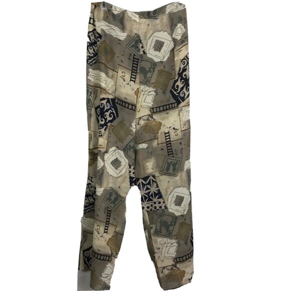 Acko International Pants Womens Sz M Tan‎ Gray Printed Flowy Drawstring Lounge - Picture 2 of 8